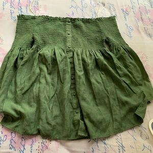 Green smocked off the shoulder top